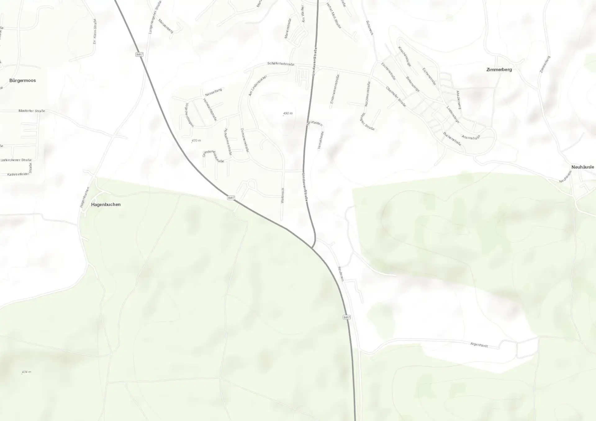 Karte des betroffenen Versorgungsgebiets im Bereich Hochbehälter Missenhardt und Pumpwerk Ried mit markierten Bereichen/Straßen.