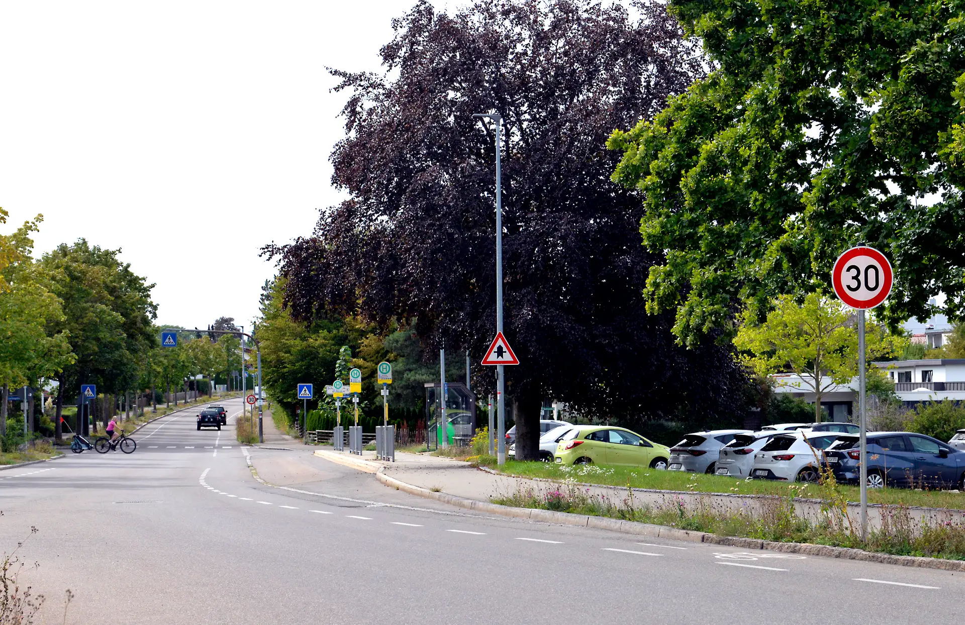 Im Bereich des Schulzentrums mit Bushaltestelle und Fußgängerüberweg soll die neue Geschwindigkeitsbegrenzung vor allem die Sicherheit der Schülerinnen und Schüler auf ihrem Schulweg erhöhen.