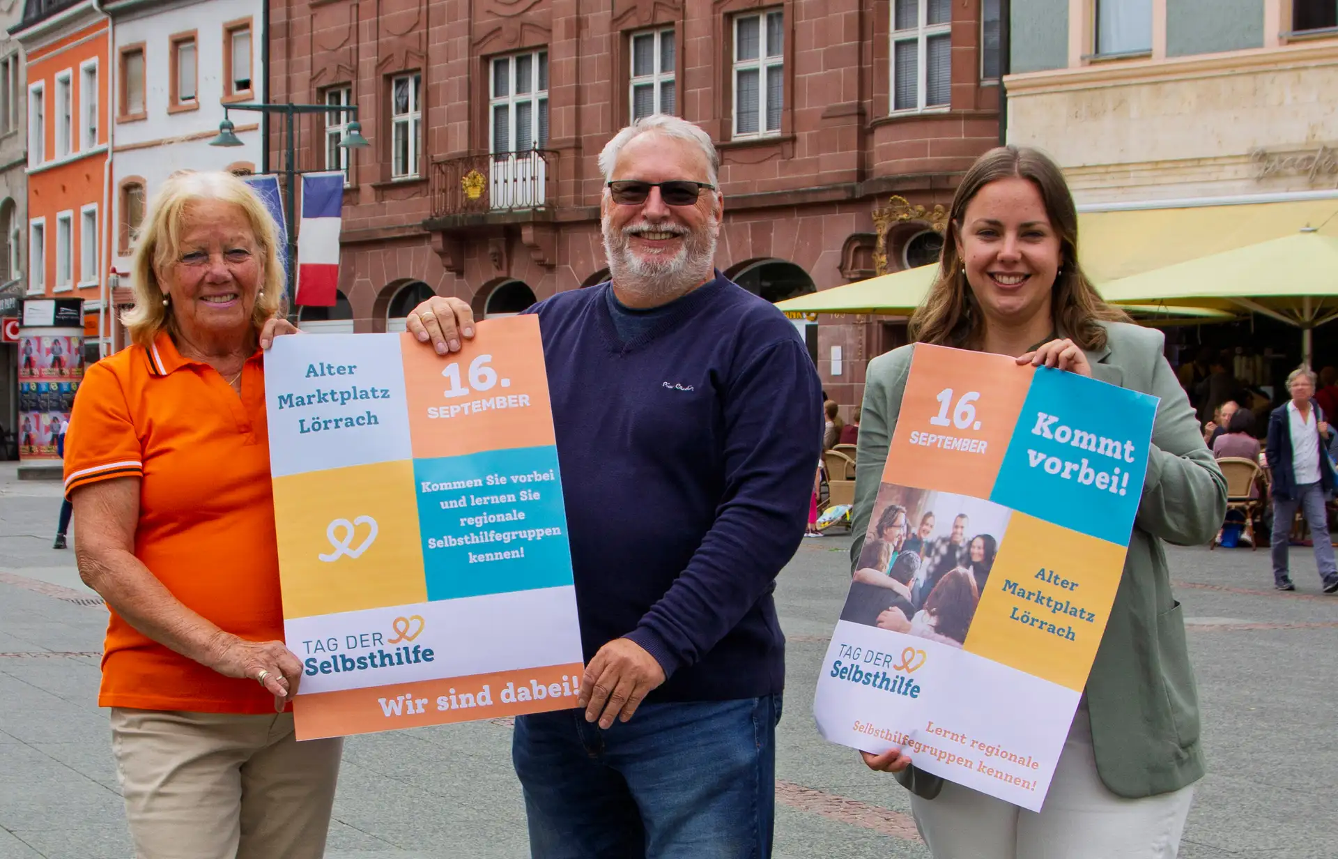 Beim bundesweiten Tag der Selbsthilfe werden unter anderem Monika Werner (Aktionskomitee Kind im Krankenhaus), Paul Jürgens (Die.Aortis Lörrach) und Klara Bothur (Kontakt- und Koordinationsstelle für Selbsthilfe im Landkreis Lörrach) in Lörrach vor Ort sein (v. l. n. r.).