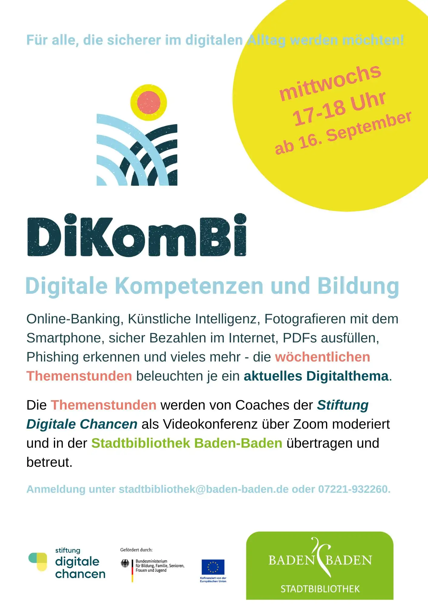 Digitale Themenstunde „DiKomBi“ startet in der Stadtbibliothek Baden-Baden