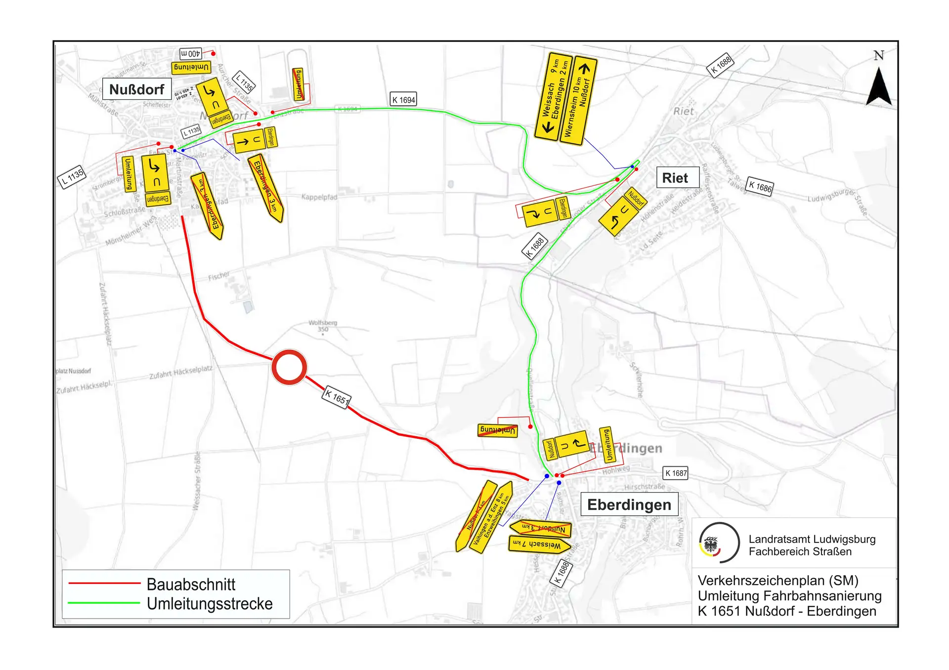 Kreisstraße 1651 zwischen Nussdorf und Eberdingen: Sanierung ab 14. September 2026