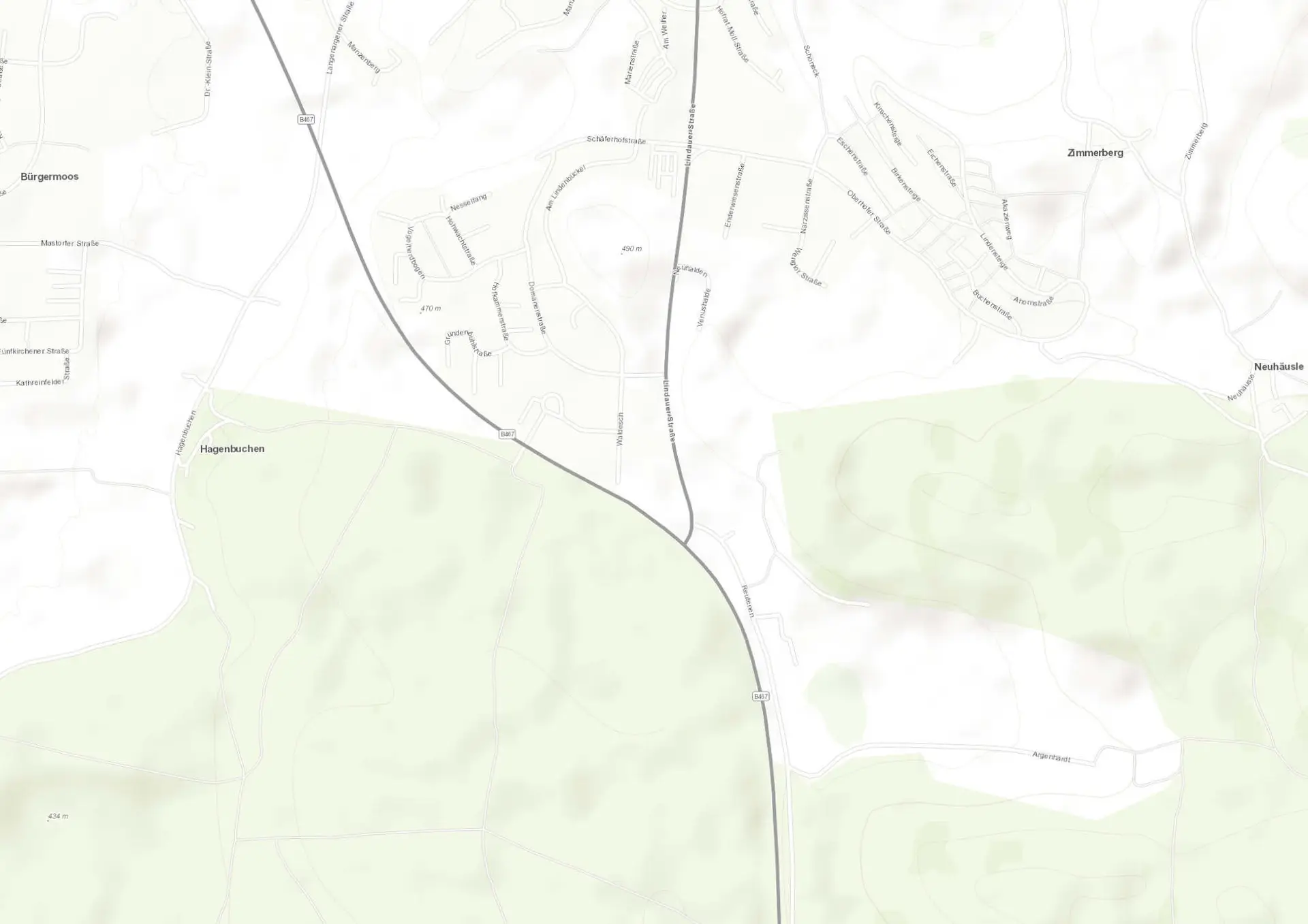 Karte des betroffenen Versorgungsgebiets im Bereich Hochbehälter Missenhardt und Pumpwerk Ried mit markierten Bereichen/Straßen.
