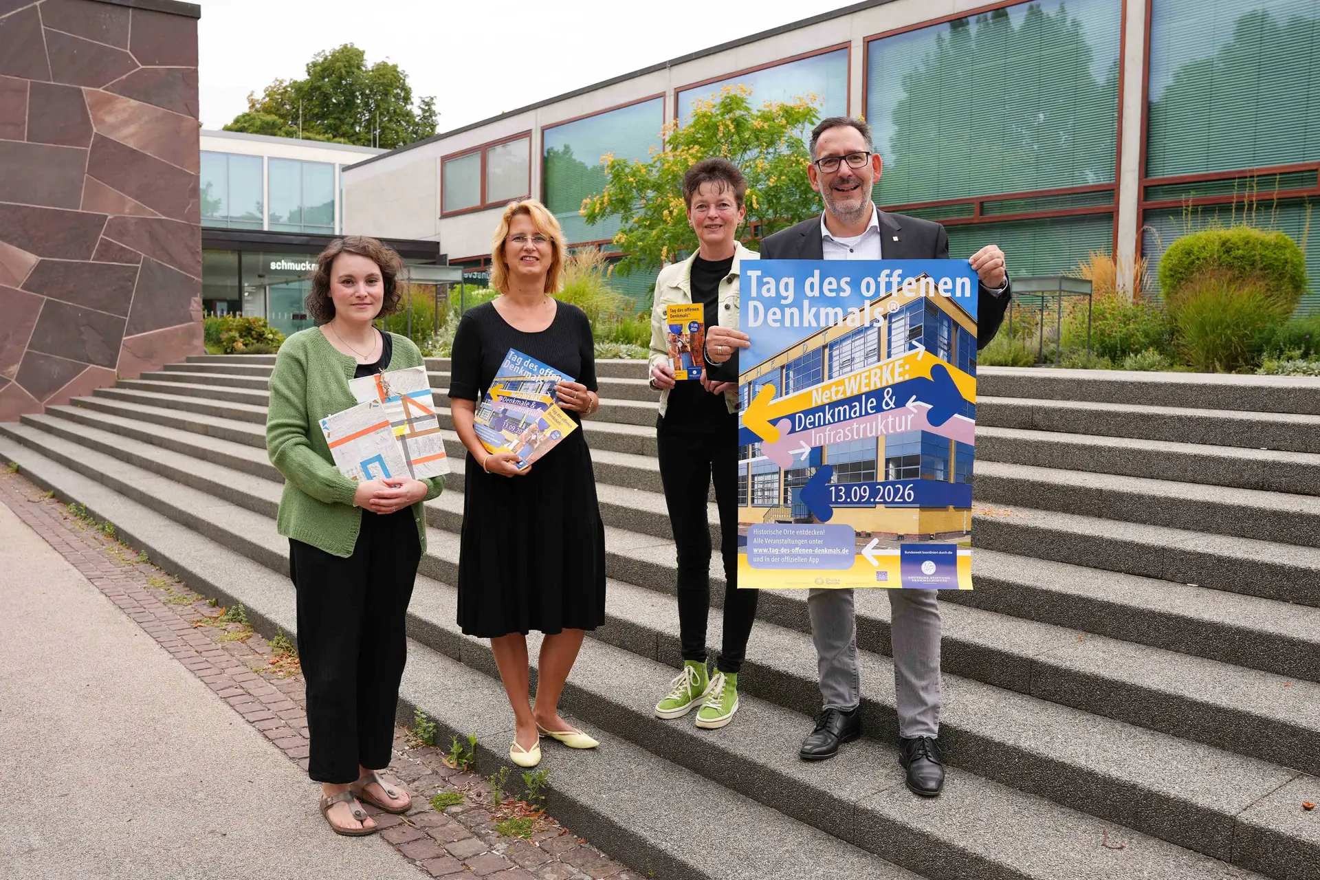 (v.l.): Anne Bartelt aus der Kulturellen Bildung, Kulturamtsleiterin Angelika Drescher, Kunsthistorikerin Christina Klittich und Kulturbürgermeister Tobias Volle freuen sich auf den Tag des offenen Denkmals. Bitte bei Verwendung des Bildmaterials folgenden Bildhinweis beachten: ©Stadt Pforzheim; Emma Teuscher.
